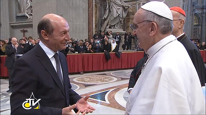 Papa Francisc si Traian Basescu, Foto: Captura Vatican TV