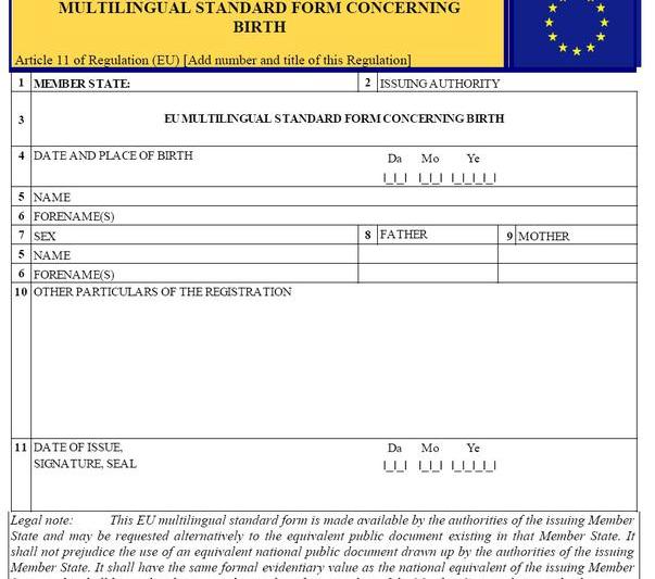 Propunere de formular multilingv facultativ - certificat de nastere, Foto: Comisia Europeana
