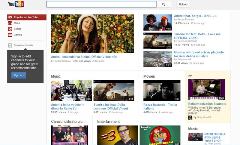 Prima pagina Youtube.ro joi, 25 aprilie, Foto: Captura YouTube