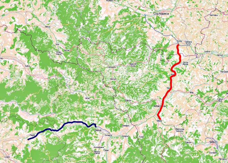 Autostrazile Dumbrava-Deva (albastru) si Sebes-Turda (rosu), Foto: Hotnews