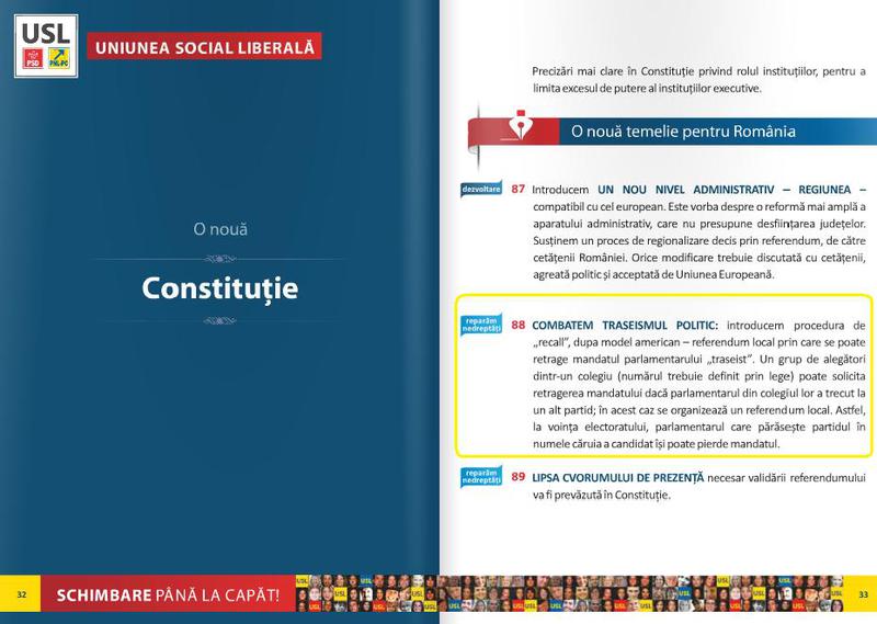 Promisiunea electorala a USL de combatere a traseismului politic, Foto: USL