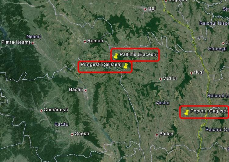 Zonele de exploatare Chevron in jud. Vaslui, Foto: Google Earth