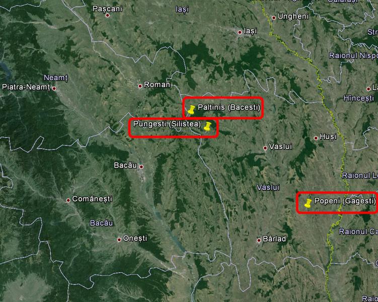 Zonele de exploatare Chevron in jud. Vaslui, Foto: Google Earth