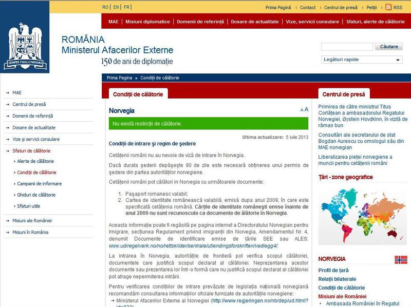 Conditii de calatorie in Norvegia, Foto: Captura MAE.ro