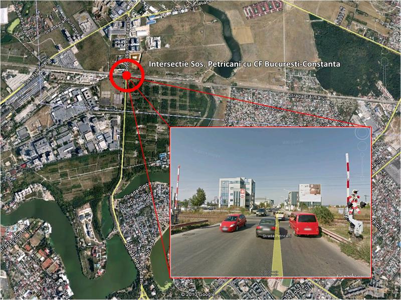 Bariera pe Sos Petricani la intersectia cu CF Bucuresti-Constanta, Foto: Google Earth