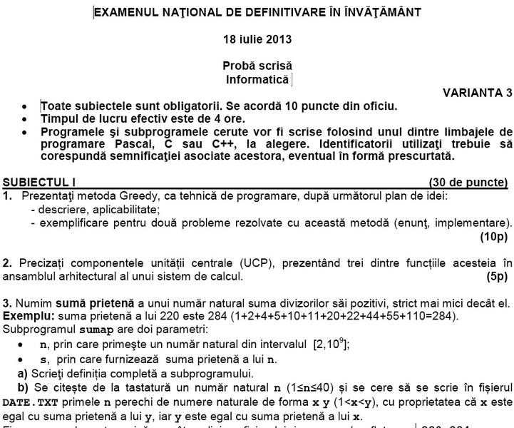 Subiectele examenului de definitivat 2013, Foto: edu.ro