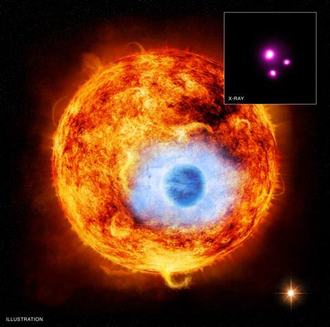 Ilustratie: Planeta HD 189733b, in timpul tranzitului prin fata stelei-mama, Foto: X-ray: NASA/CXC/SAO/K.Poppenhaeger et al.