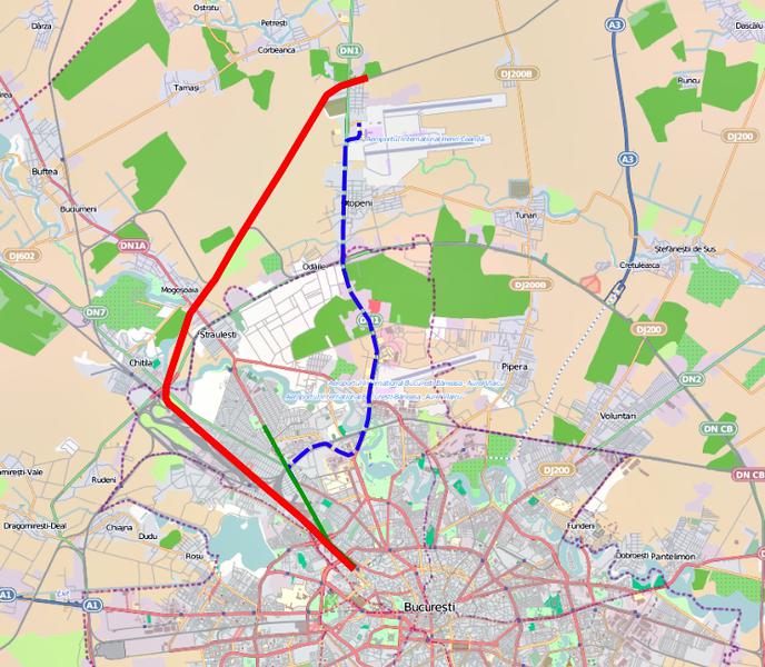Traseul viitoarei linii de metrou (mov) si traseul actualei linii CF (rosu), Foto: Hotnews