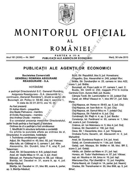 Decizie Generali, ianuarie 2013, Foto: Captura Monitorul Oficial