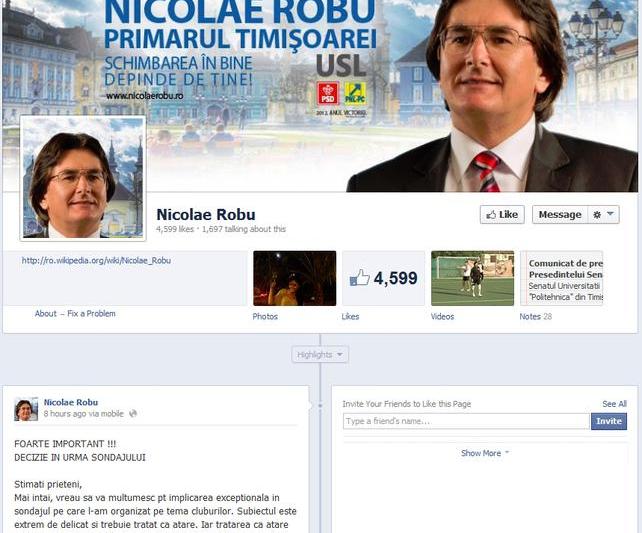 Sondajul de pe Facebook al primarului Robu, Foto: Hotnews