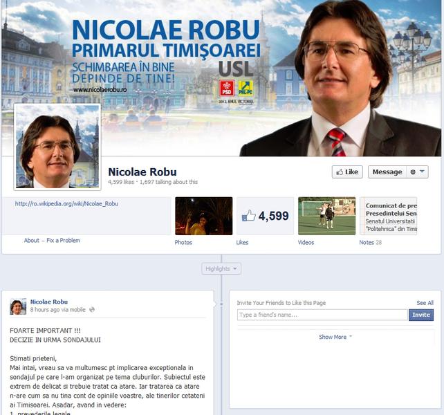 Sondajul de pe Facebook al primarului Robu, Foto: Hotnews