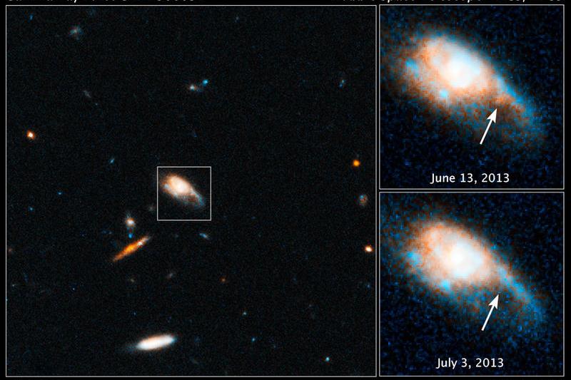 Explozia de raze gamma GRB 130603B, Foto: NASA, ESA, N. Tanvir (University of Leicester), A. Fruchter (STScI), and A. Levan (University of Warwick)