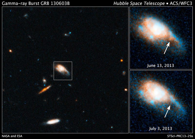 Explozia de raze gamma GRB 130603B, Foto: NASA, ESA, N. Tanvir (University of Leicester), A. Fruchter (STScI), and A. Levan (University of Warwick)