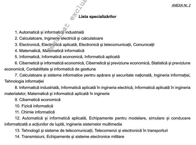 Noua lista a specializarilor, Foto: Captura Monitorul Oficial