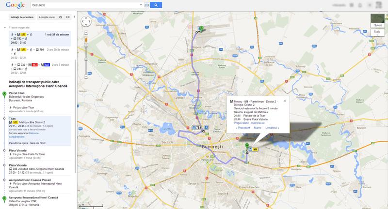 Informatii despre transportul public din Bucuresti in Google Maps, Foto: Google