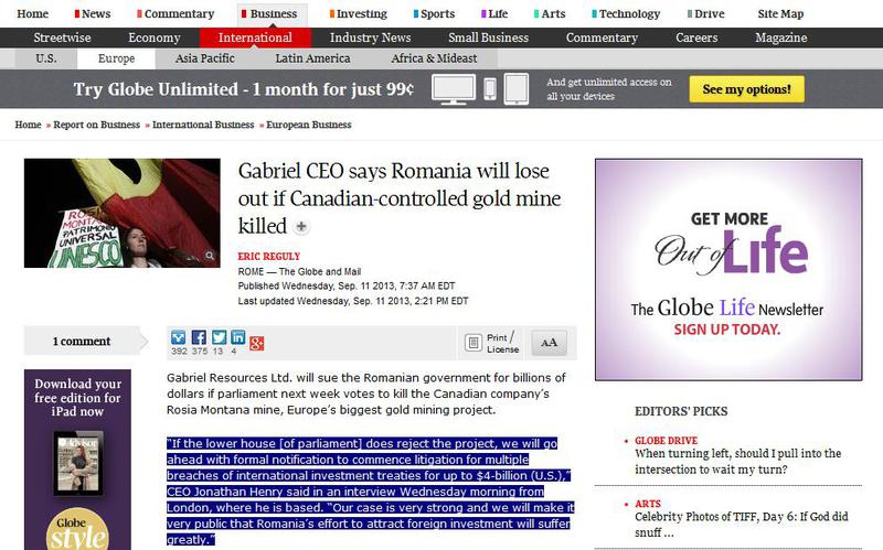 Declaratia lui Jonathan Henry pe site-ul The Globe and Mail, Foto: Hotnews