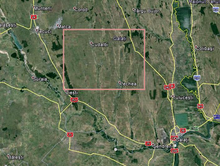 Zona afectata de inundatii in judetul Galati, Foto: Google Earth