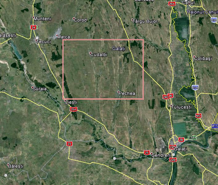 Zona afectata de inundatii in judetul Galati, Foto: Google Earth