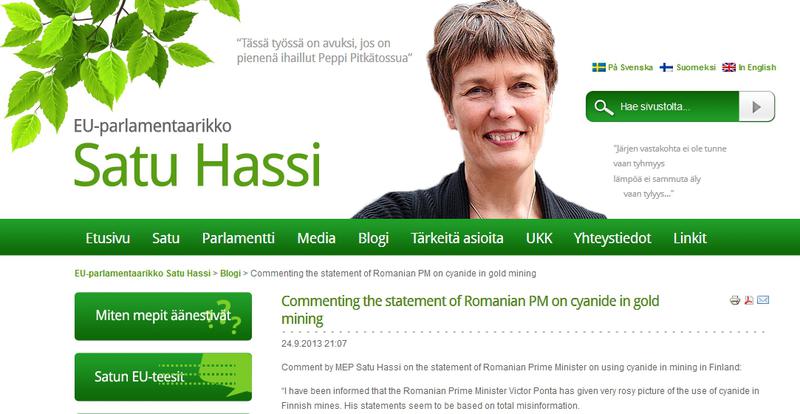 Blogul eurodeputatei Satu Hassi, Foto: Captura ecran
