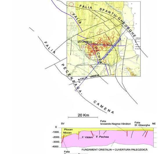 Harta tectonica si sectiunea geologica in zona Izvoarele, jud Galati, Foto: Institutul Geologic al Romaniei