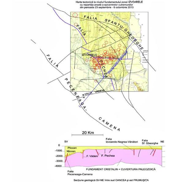 Harta tectonica si sectiunea geologica in zona Izvoarele, jud Galati, Foto: Institutul Geologic al Romaniei