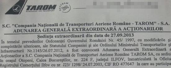 AGA Tarom din septembrie s-a tinut desi a lipsit acelasi actionar minoritar, Foto: Hotnews