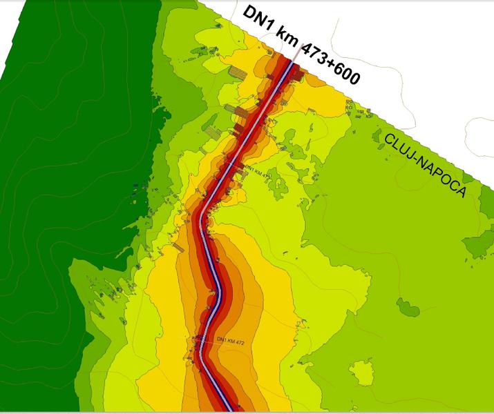 Harta zgomot pe DN1 langa Cluj Napoca, Foto: CNADNR