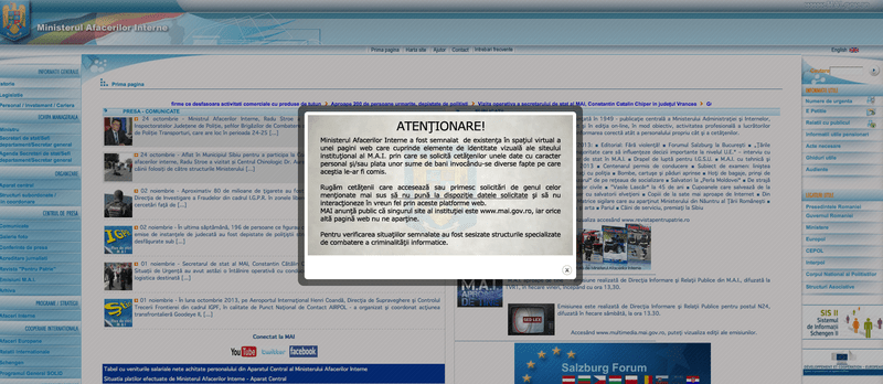 Atentionarea publicata de MAI pe site, Foto: captura ecran