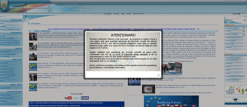 Atentionarea publicata de MAI pe site, Foto: captura ecran