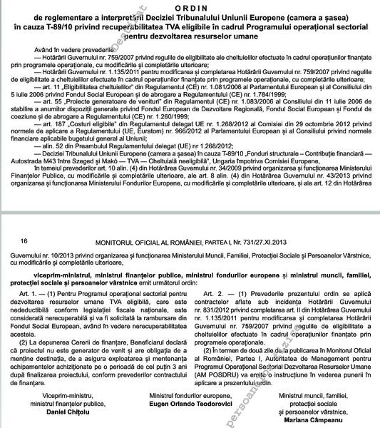 Ordinul pentru decontul TVA in POSDRU, Foto: Monitorul Oficial