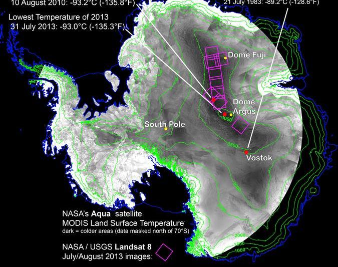 Harta celor mai scazute temperaturi inregistrate vreodata, Foto: NASA