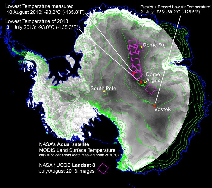 Harta celor mai scazute temperaturi inregistrate vreodata, Foto: NASA