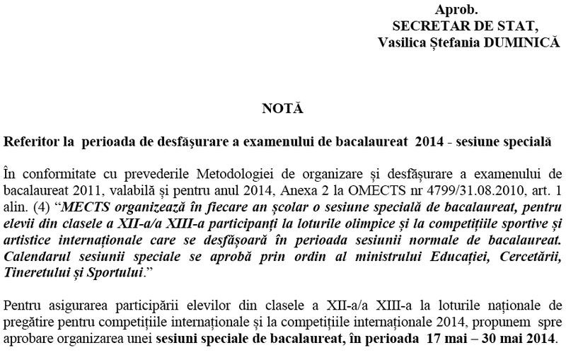 Nota - BAC special 2014, Foto: edu.ro
