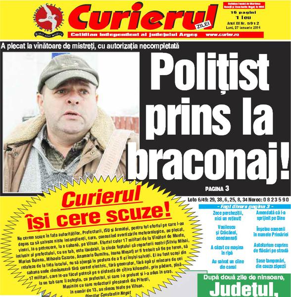 Scuze pe prima pagina a ziarului Curierul, Foto: captura foto