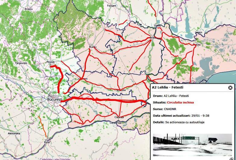 Harta - drumurile inchise din cauza viscolului, Foto: Hotnews