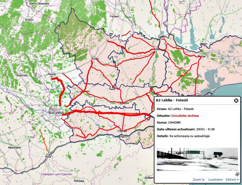 Harta - drumurile inchise din cauza viscolului, Foto: Hotnews