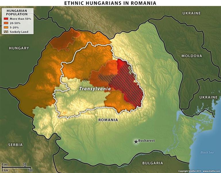 Etnicii maghiari din Romania - localizarea teritoriala, Foto: Stratfor
