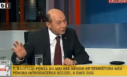 Traian Basescu la B1 TV, Foto: captura B1 TV