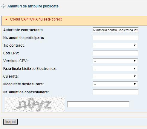 Codul CAPTCHA nu este corect, Foto: Captura de ecran