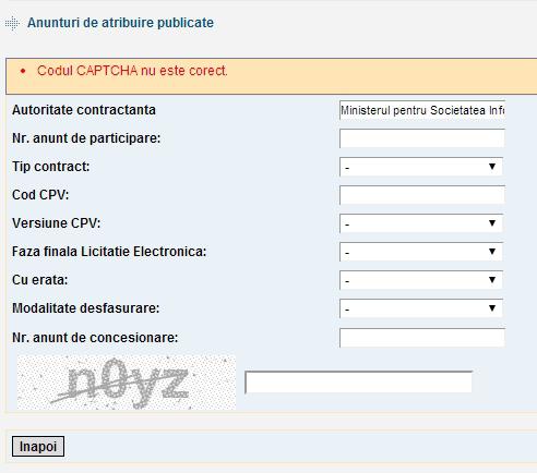 Codul CAPTCHA nu este corect, Foto: Captura de ecran