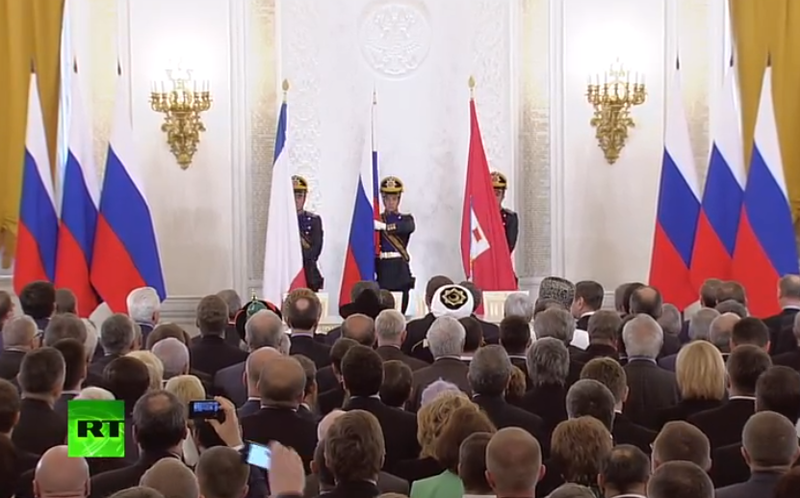 Ceremonia de semnare a tratatului de alipire a Crimeei la Rusia , Foto: Captura RT