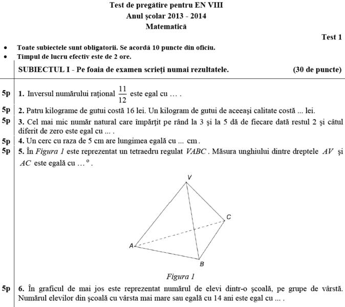 Teste de pregatire la Matematica, Foto: edu.ro