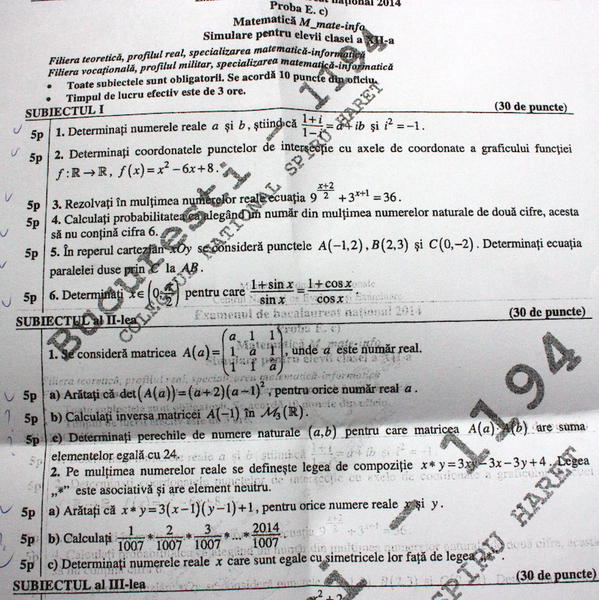 Subiecte simulare Matematica - clasa a XII-a, Foto: Hotnews