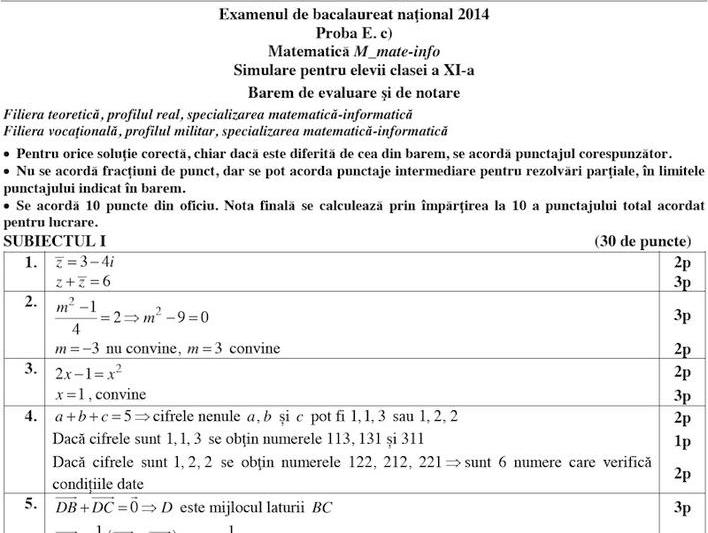 Barem Matematica Simulare clasa a XI-a, Foto: edu.ro