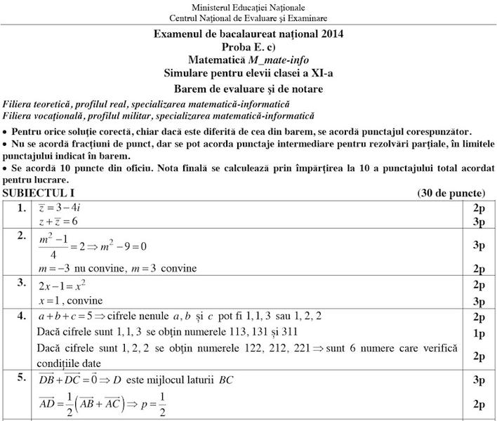 Barem Matematica Simulare clasa a XI-a, Foto: edu.ro