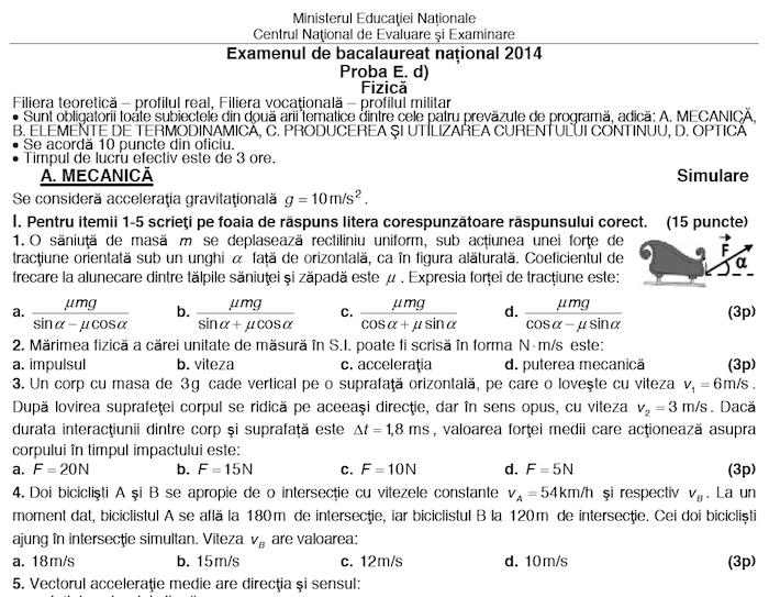 Subiectele simularii examenului de Fizica, Foto: edu.ro