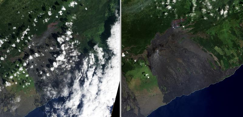 Eruptia vulcanului Kilauea: 2 februarie 2014/11 martie 2014, Foto: NASA Earth Observatory/ Robert Simmon / EO-1 ALI