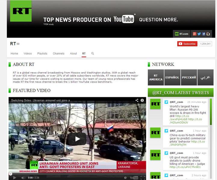 RT - primul post de stiri care a atins 1 miliard de vizualizari pe YouTube, Foto: Captura YouTube