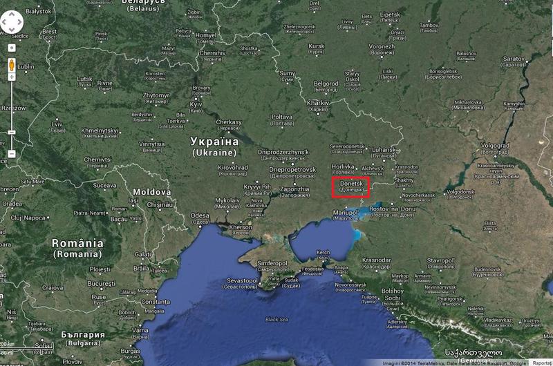 Donetsk pe harta Ucrainei, Foto: Google Maps