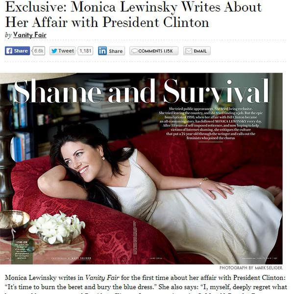 Monica Lewinsky, interviu in Vanity Fair, Foto: vanityfair.com